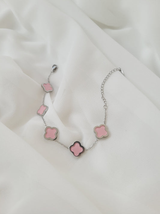 Multi Pink Clover Bracelet- Silver