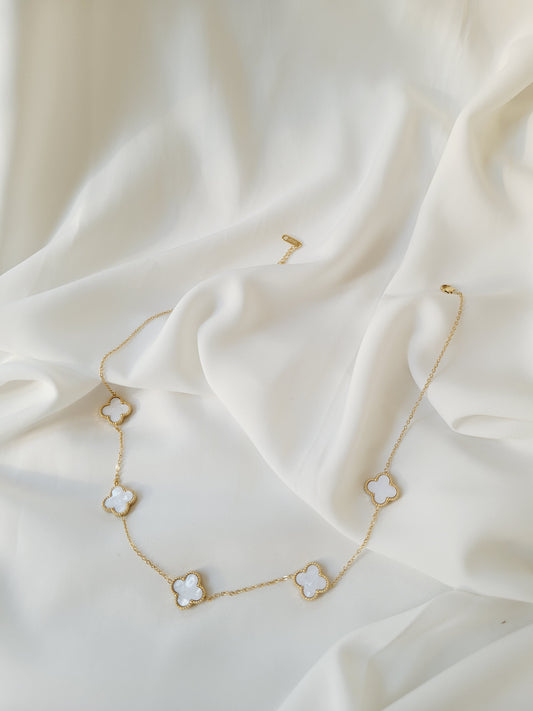 Short Multi White Clover Necklace