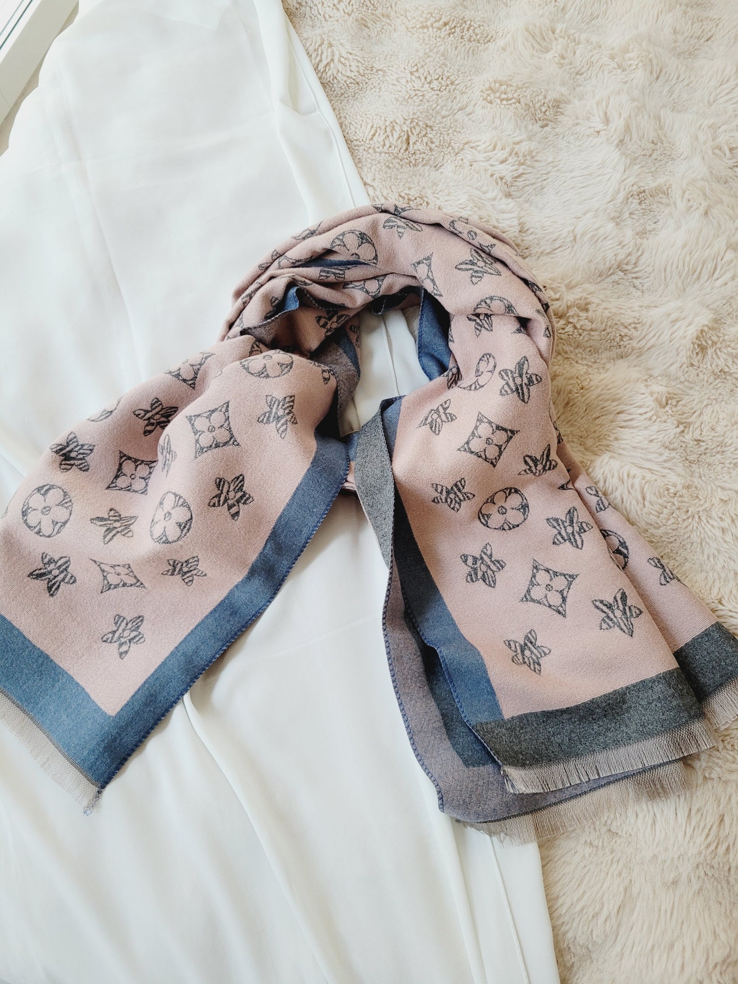 Blue & Pink Blossom Scarf