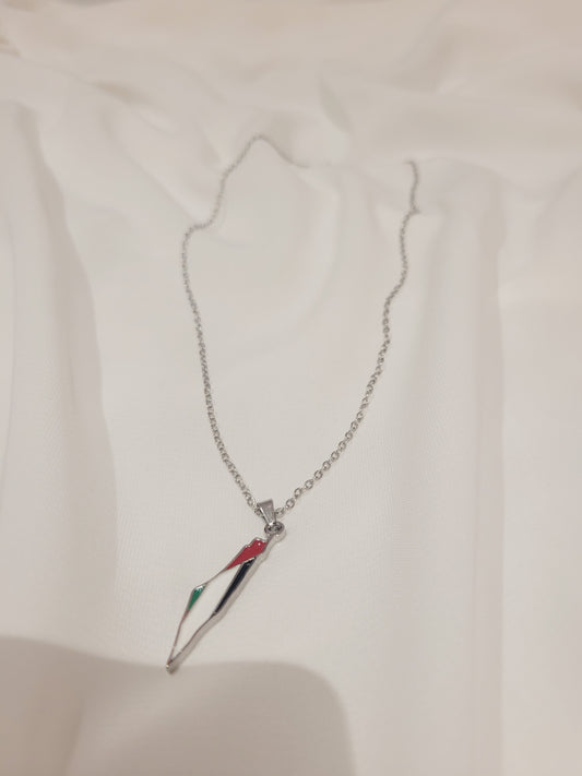 Palestine Flag Necklace in Silver Colour