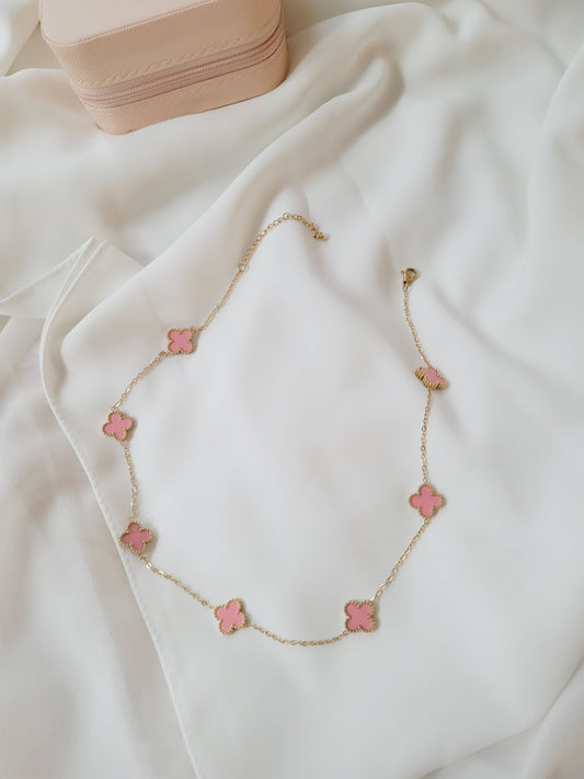 Short Multi Pink Clover Necklace