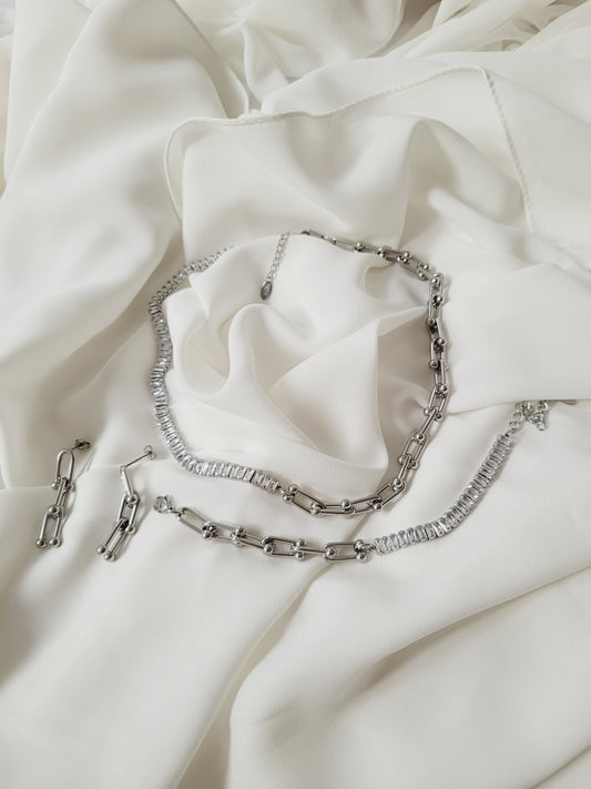Chain with Stones Set Silver Colour