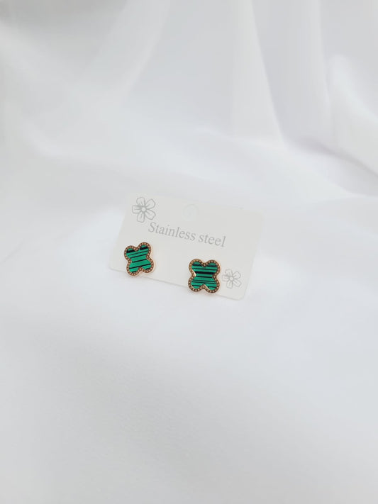 Green Clover Earrings ( Rose Gold )