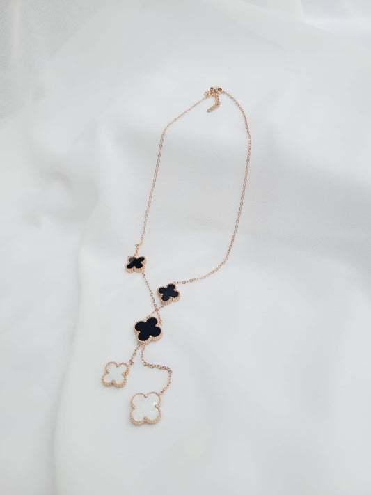 Rose Gold Necklace with Black & White Clover